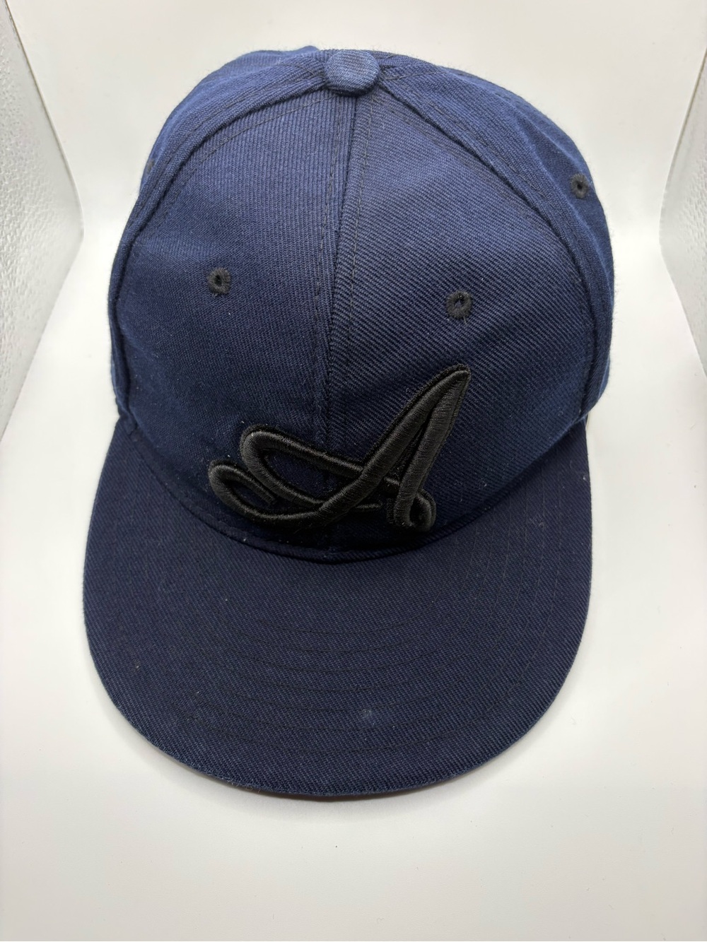 Y2K Pit Bull Navy Blue Atlanta Braves Style Fitted Hat XL Flat Bill Cap